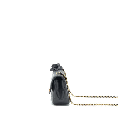 Chanel Camellia Mini Flap shoulder Bag Lambskin black
