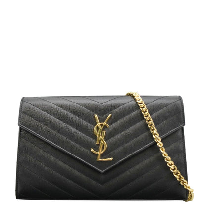 YVES SAINT LAURENT Cassandre Chain Wallet Leather Crossbody Bag Black