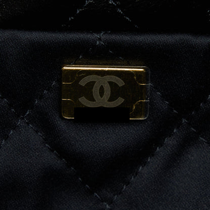 Chanel 22 Bag Medium Shiny Calfskin Black In Gold Letter  (Microchip)