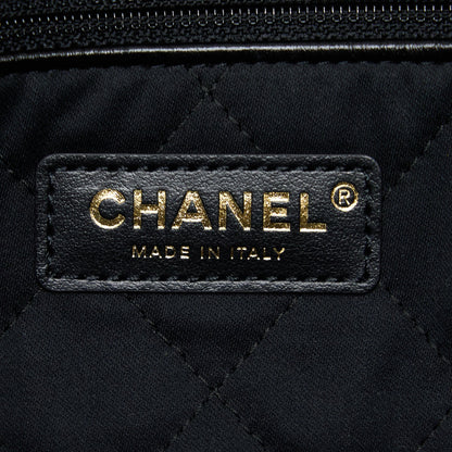 Chanel 22 Bag Medium Shiny Calfskin Black In Gold Letter  (Microchip)