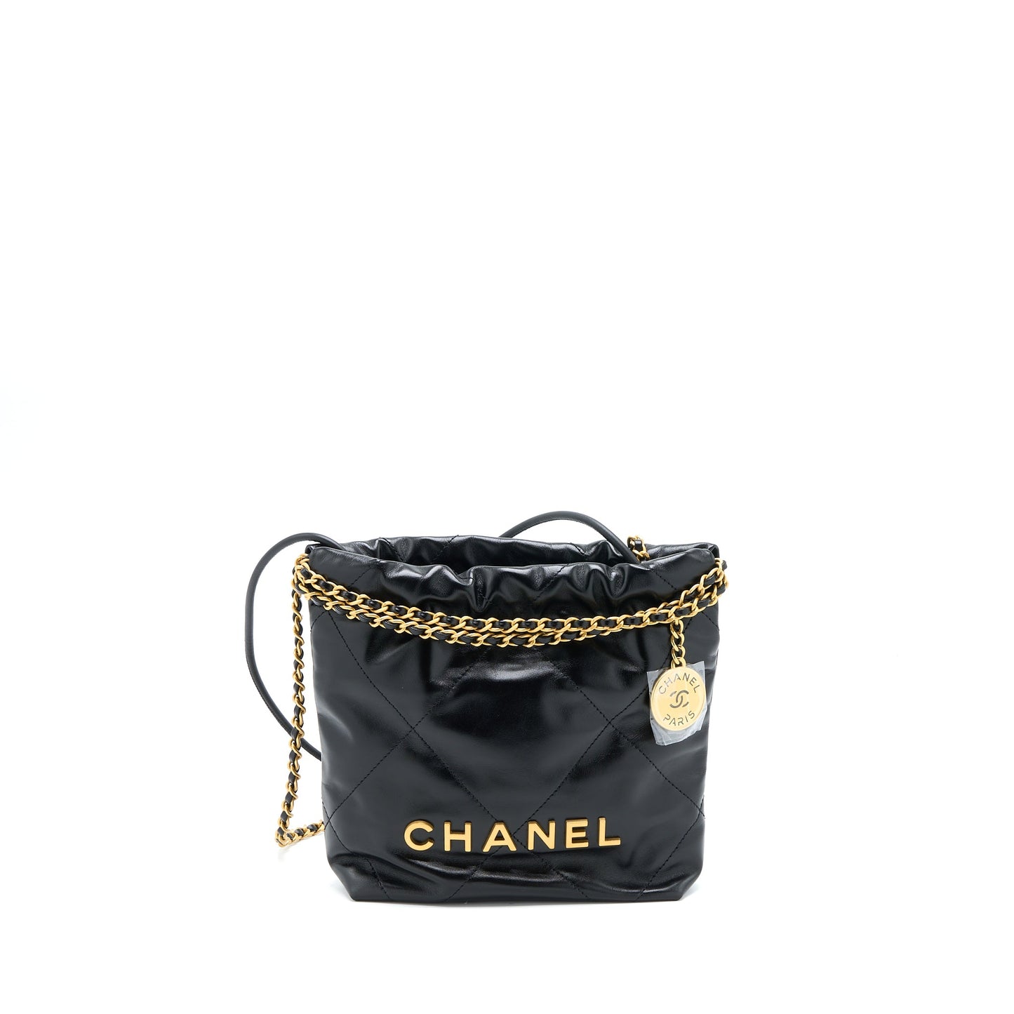 Chanel 23s Mini 22 Bag Shiny Calfskin Black Brushed (Microchip)