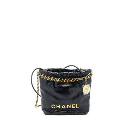 Chanel 23s Mini 22 Bag Shiny Calfskin Black Brushed (Microchip)