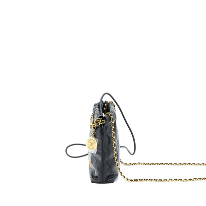 Chanel 23s Mini 22 Bag Shiny Calfskin Black Brushed (Microchip)