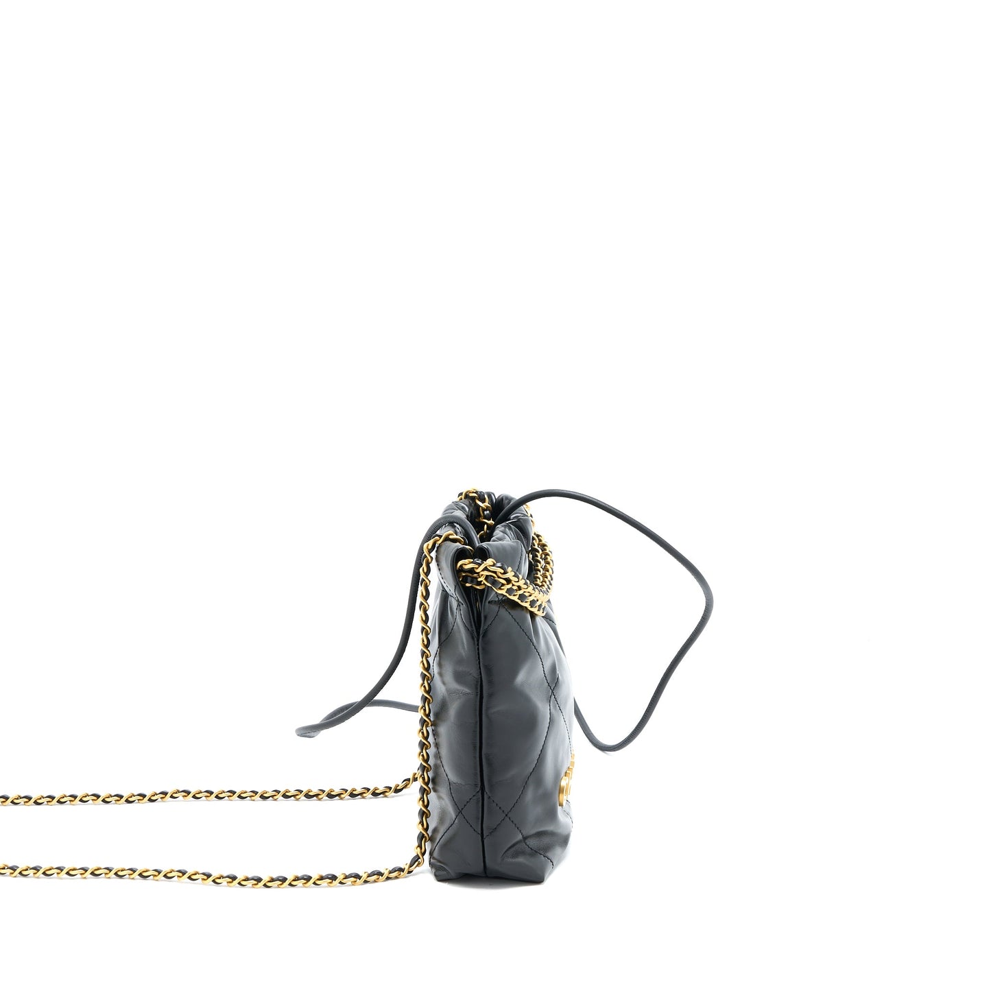 Chanel 23s Mini 22 Bag Shiny Calfskin Black Brushed (Microchip)