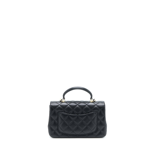 Chanel Top Handle Mini Rectangular Flap Bag Lambskin Black L (Microchip)
