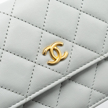 Chanel Pearl Crush Mini Wallet On Chain Lambskin Light Grey Brushed (Microchip)