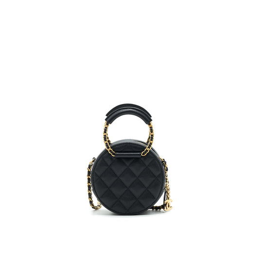 Chanel Top Handle Caviar Round Clutch with Chain Black