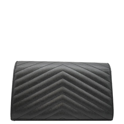 YVES SAINT LAURENT Cassandre Chain Wallet Leather Crossbody Bag Black