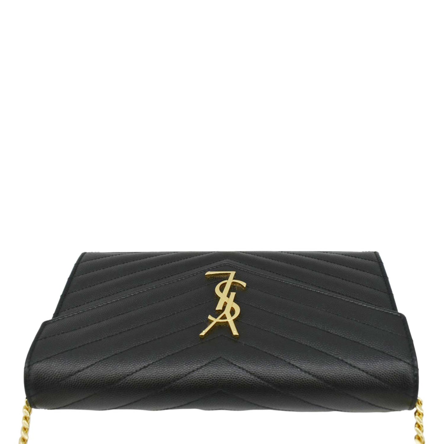 YVES SAINT LAURENT Cassandre Chain Wallet Leather Crossbody Bag Black