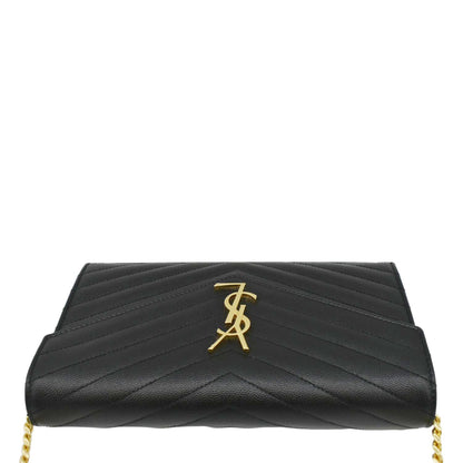 YVES SAINT LAURENT Cassandre Chain Wallet Leather Crossbody Bag Black