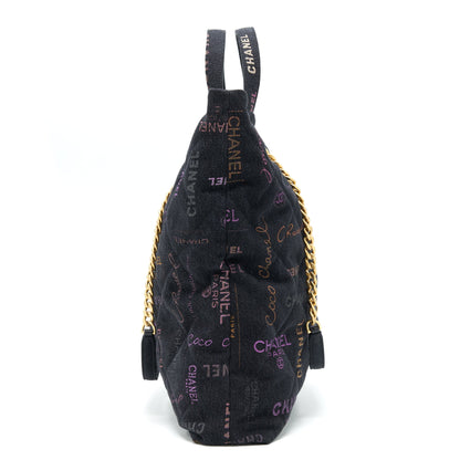 Chanel 22P Printed Denim Maxi Shopping Tote Bag Black/Multicolour