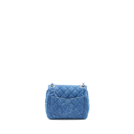 Chanel 20B Mini Square Flap Bag CC Print Denim Blue