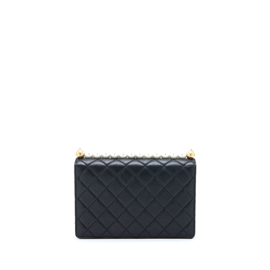 Chanel Quilted Flap Bag With Pearl Lambskin Black Brushed