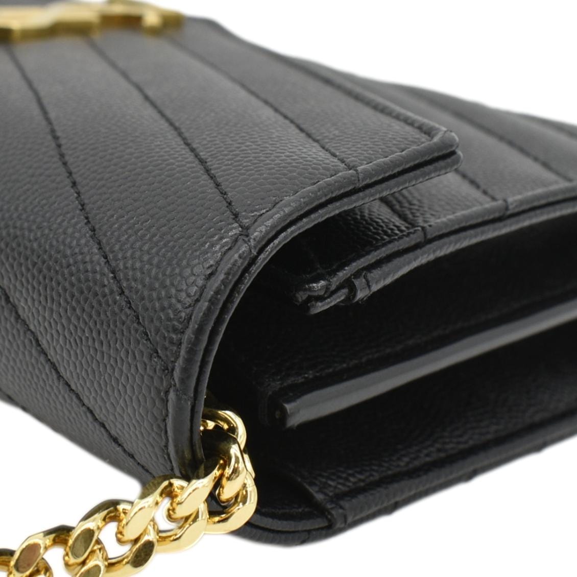 YVES SAINT LAURENT Cassandre Chain Wallet Leather Crossbody Bag Black