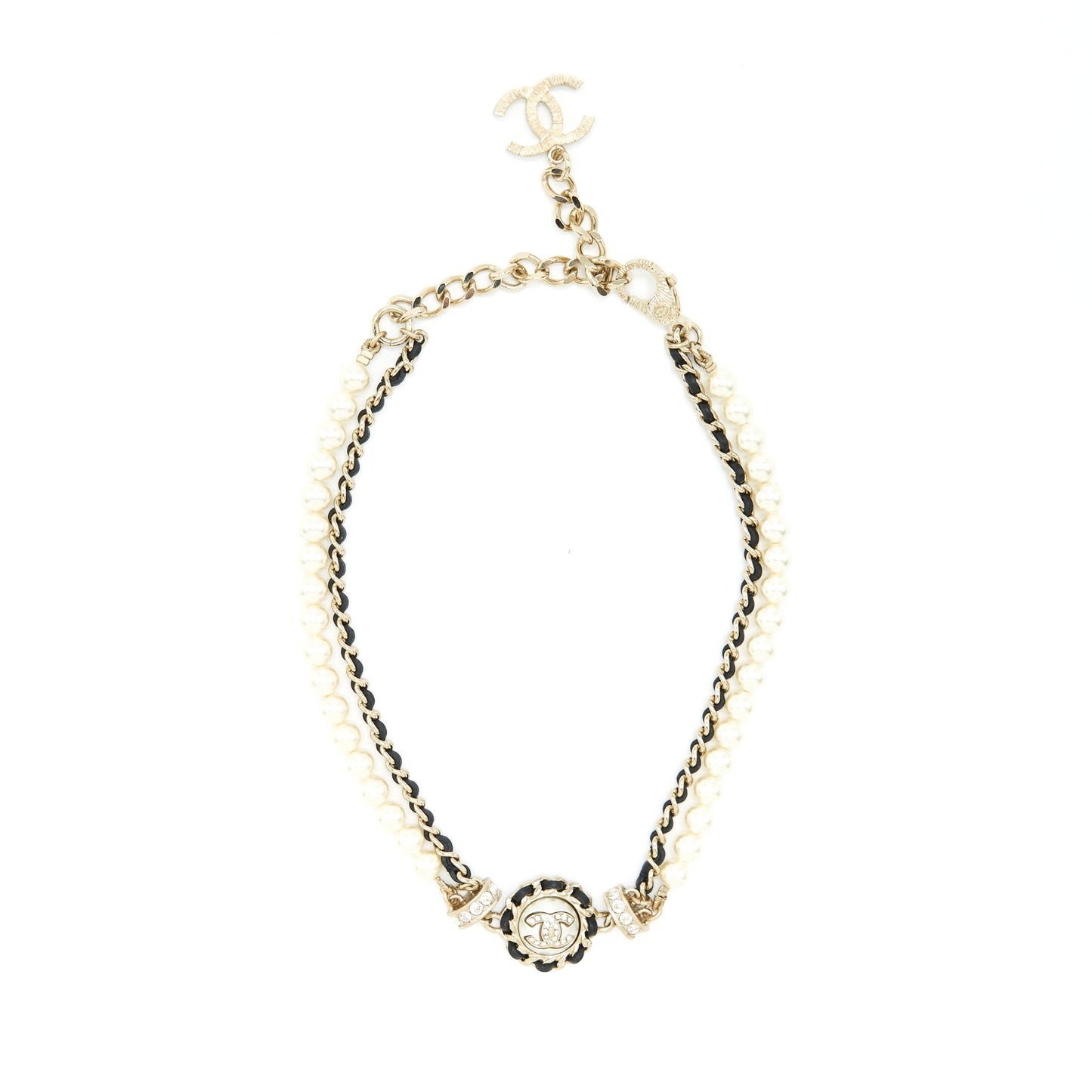 Chanel 21S Leather Chain/Pearl/Crystal Choker L