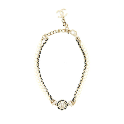 Chanel 21S Leather Chain/Pearl/Crystal Choker L
