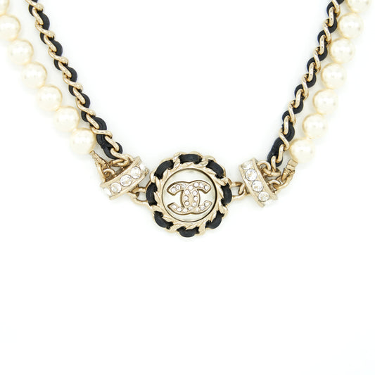 Chanel 21S Leather Chain/Pearl/Crystal Choker L