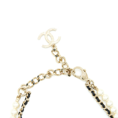 Chanel 21S Leather Chain/Pearl/Crystal Choker L