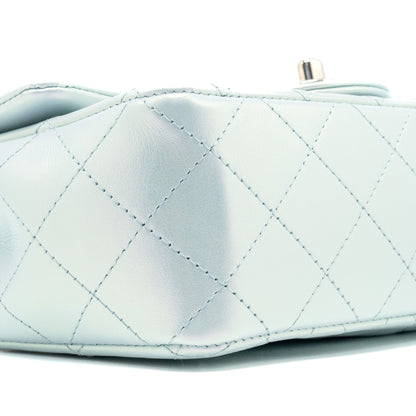 Chanel 21K mini rectangular flap bag calfskin iridescent light blue  (microchip)