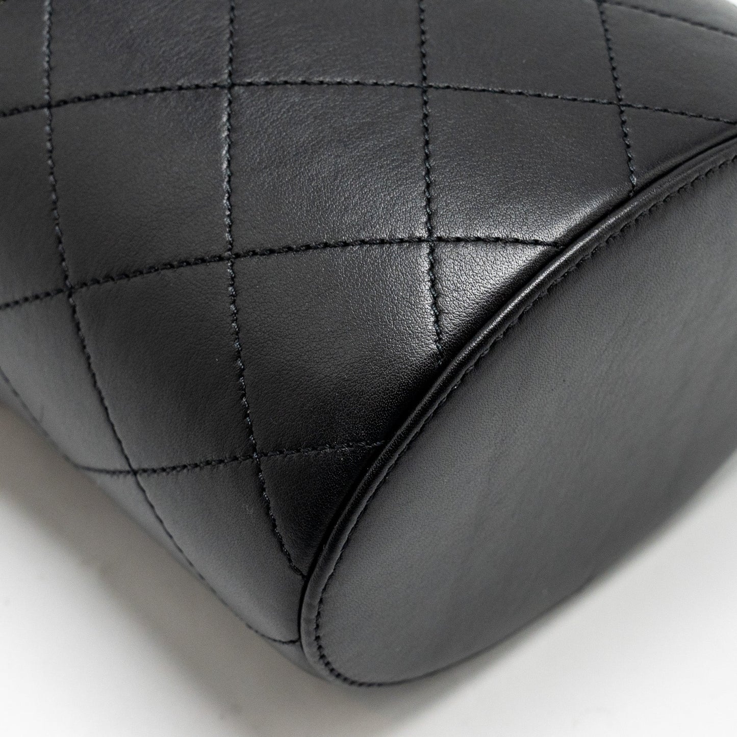 Chanel Pearl Letter Logo Detailed Vanity Case Calfskin Black