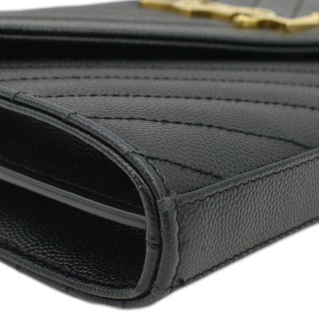 YVES SAINT LAURENT Cassandre Chain Wallet Leather Crossbody Bag Black