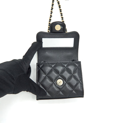 Chanel 22P Top Handle Mini Flap Bag With Chain Lambskin Black L