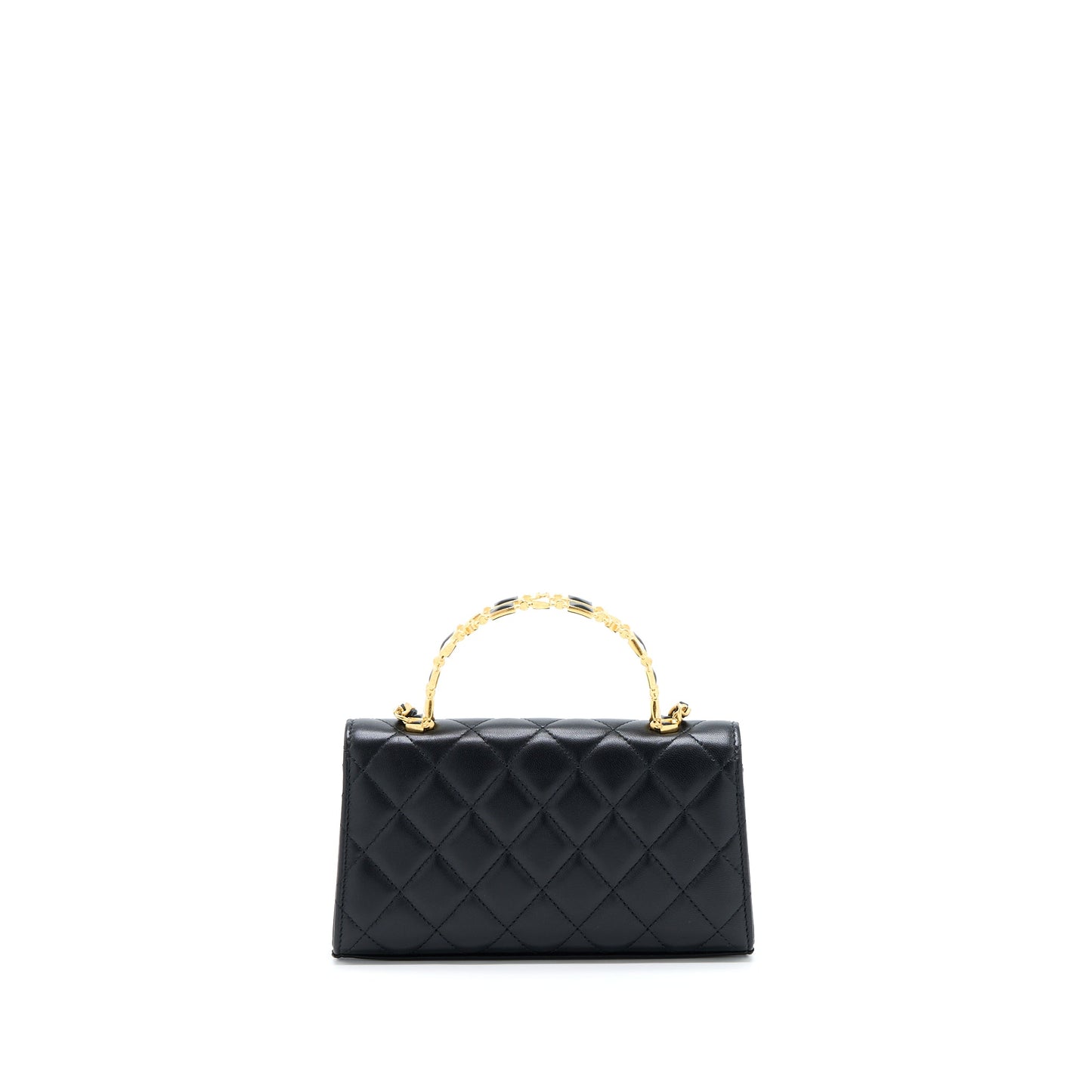 Chanel 22B Flap Bag With Enamel Top Handle Lambskin Black