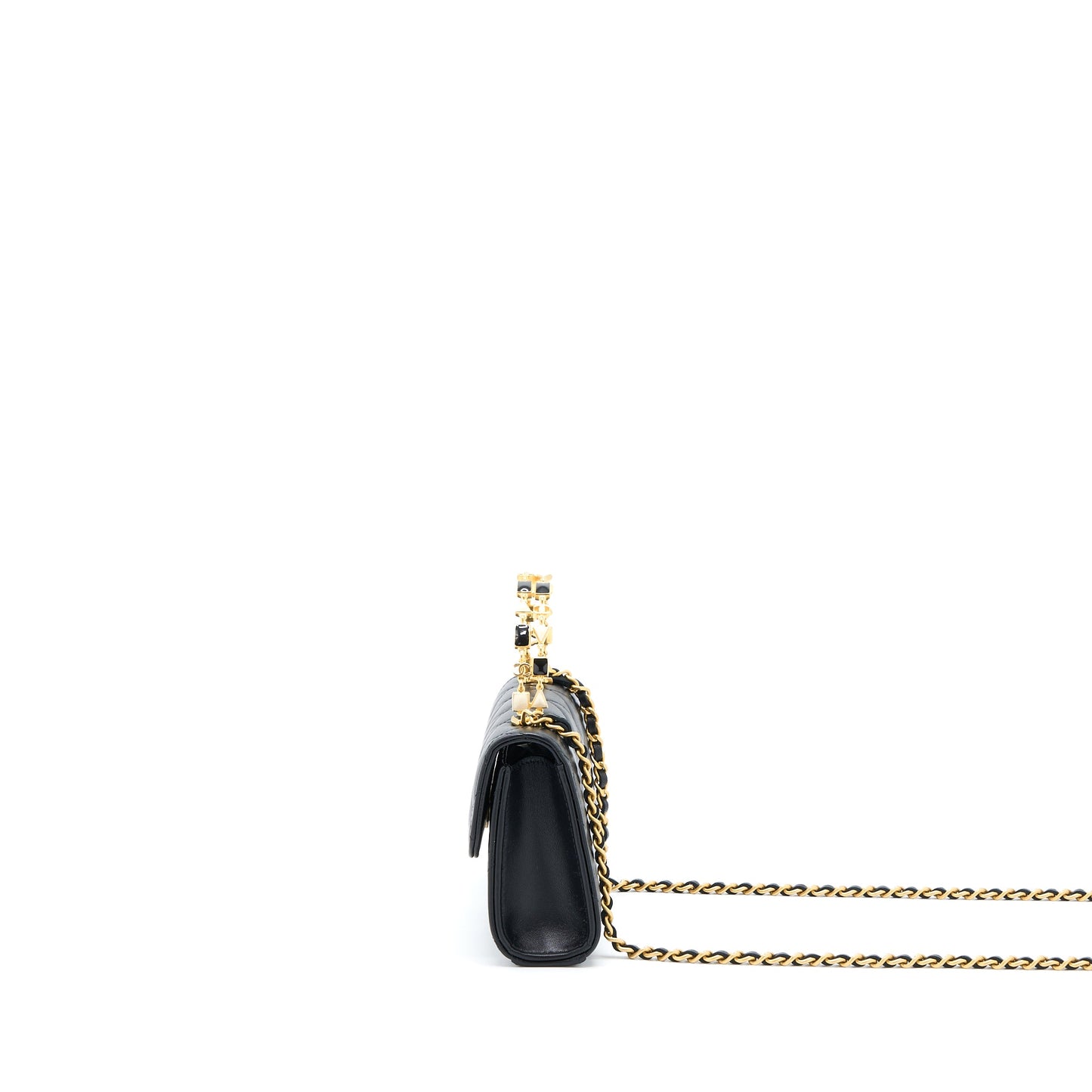 Chanel 22B Flap Bag With Enamel Top Handle Lambskin Black