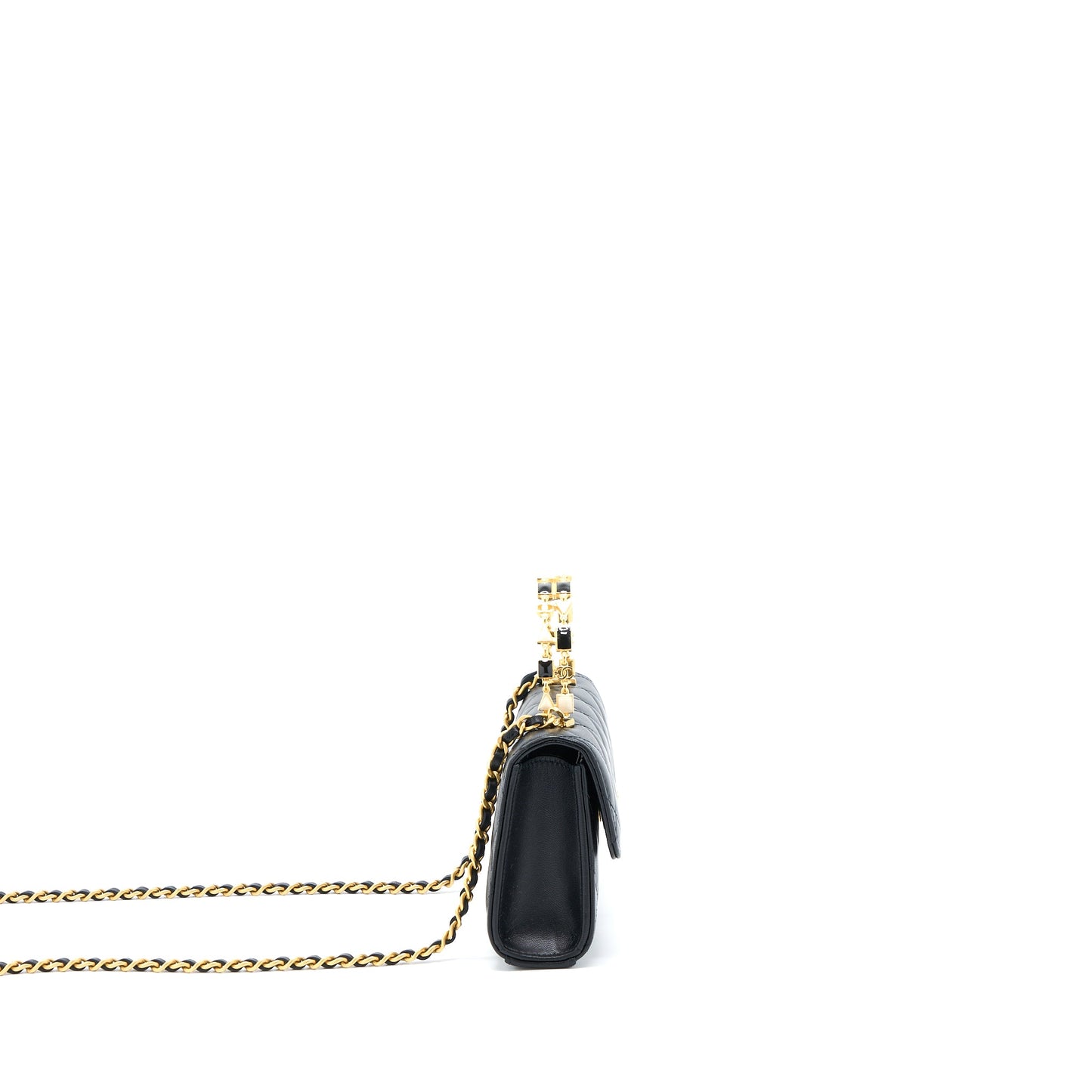 Chanel 22B Flap Bag With Enamel Top Handle Lambskin Black