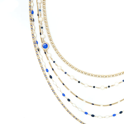 Chanel Pearl / Enamel With Round CC Logo Necklace Light gold tone