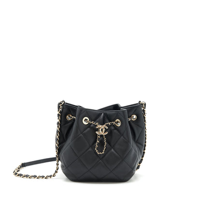 Chanel drawstring Bucket bag Quilted Lambskin Black L