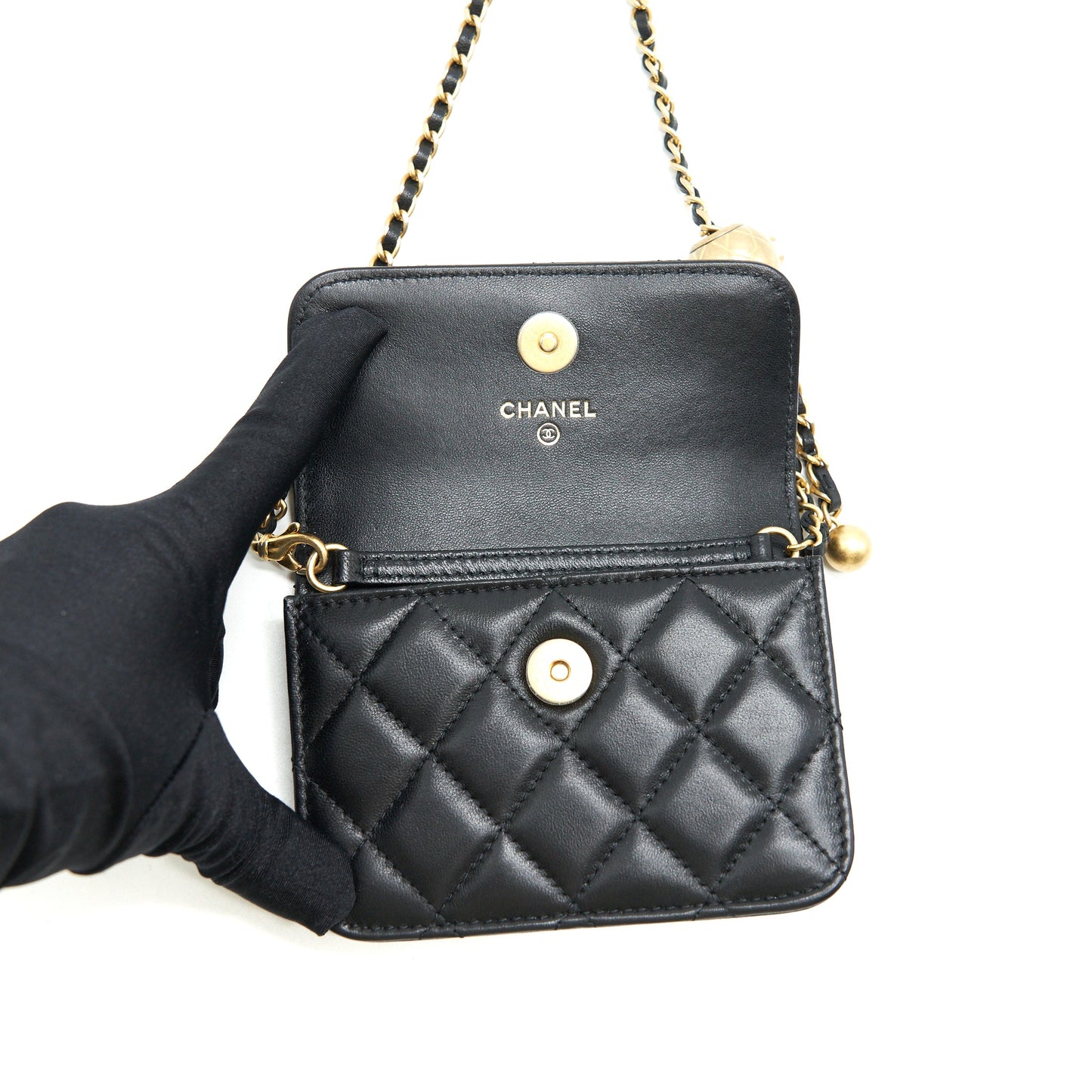 Chanel Pearl crush mini Belt coins Purse/ Card holder black