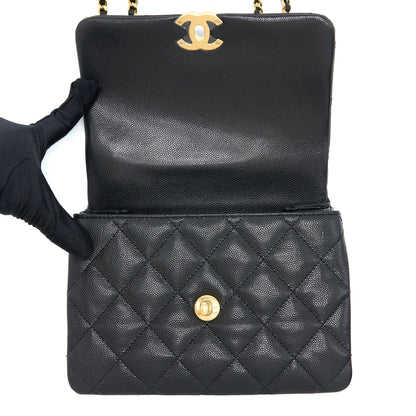 Chanel 22K Coco First Flap Bag Grained Calfskin Black (Microchip)