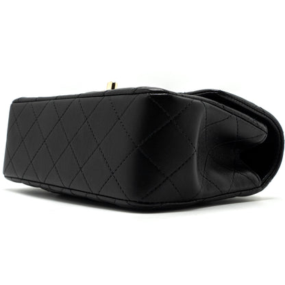 Chanel top handle mini rectangular flap bag lambskin black L (microchip)