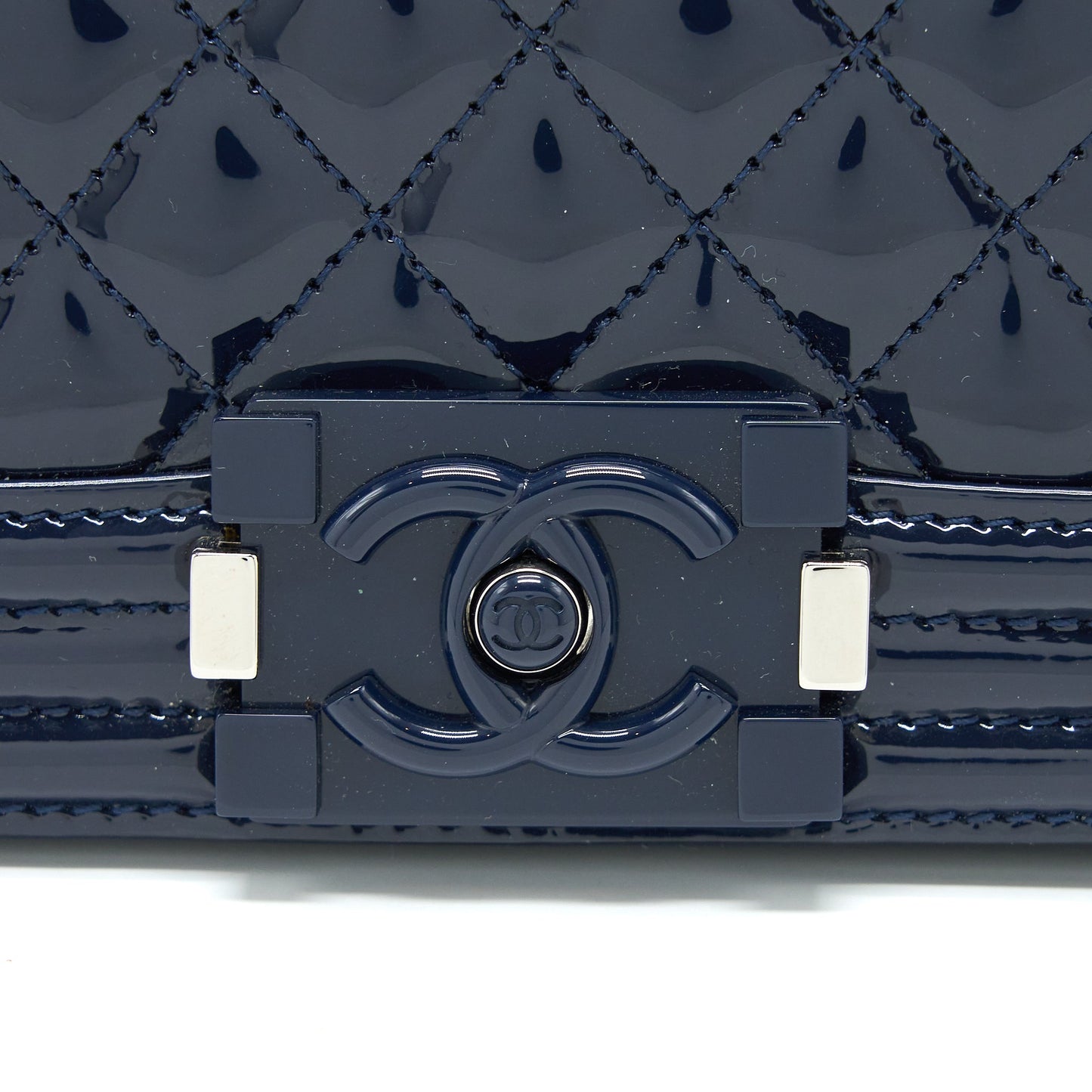 Chanel Medium Boy Bag Patent Navy