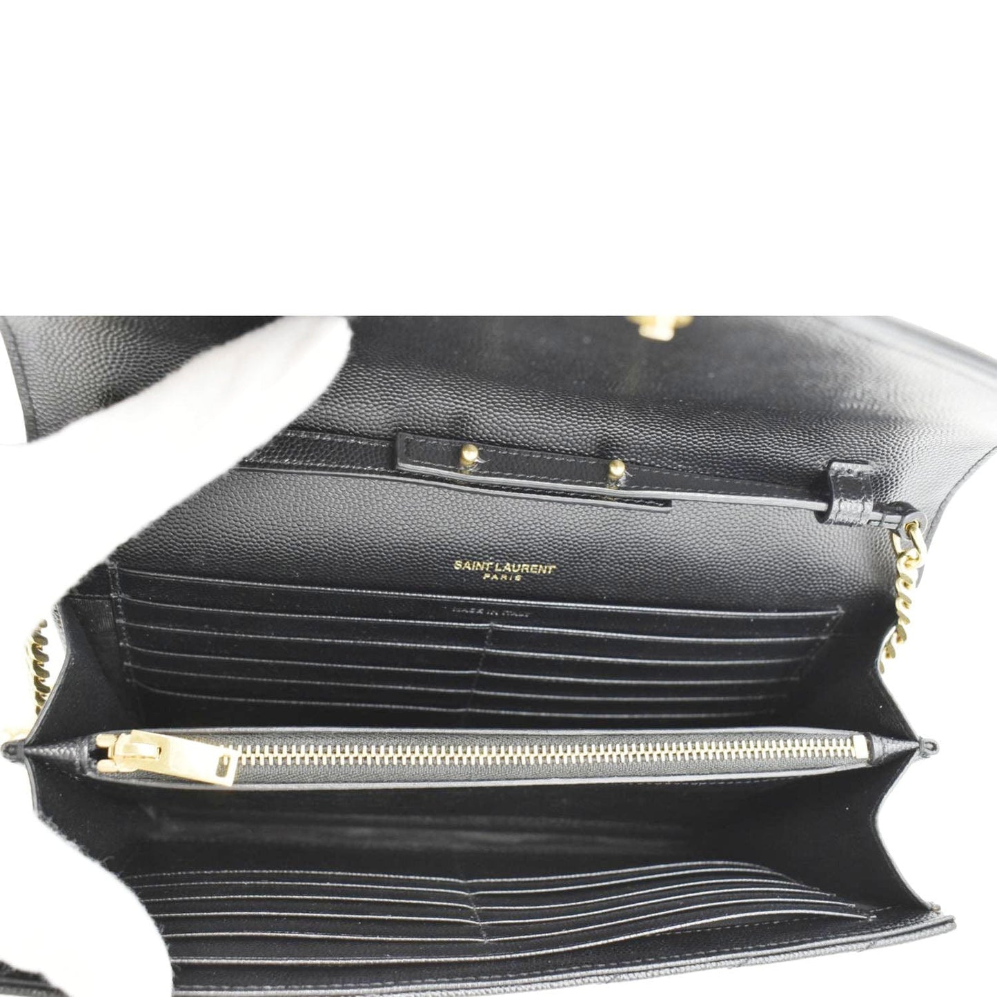 YVES SAINT LAURENT Cassandre Chain Wallet Leather Crossbody Bag Black