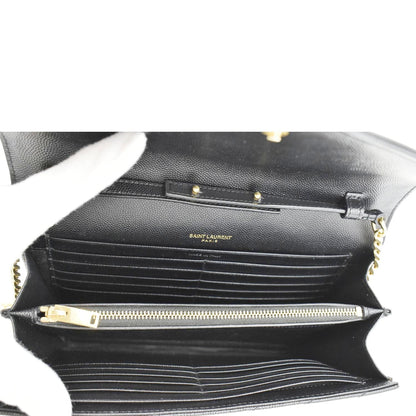 YVES SAINT LAURENT Cassandre Chain Wallet Leather Crossbody Bag Black
