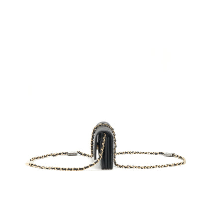 Chanel Caviar Card Holer with chain and bag charm Black L
