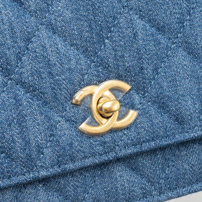 Chanel pearl crush wallet on chain denim blue  (microchip)