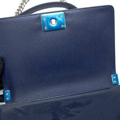 Chanel Medium Boy Bag Patent Navy