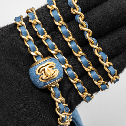 Chanel pearl crush wallet on chain denim blue  (microchip)