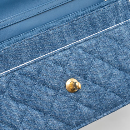 Chanel pearl crush wallet on chain denim blue  (microchip)