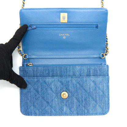 Chanel Pearl Crush Wallet On Chain Denim  (Microchip)