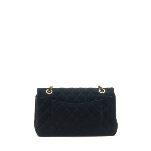 Chanel Velvet Medium Classic Double Flap Bag Velvet Black L