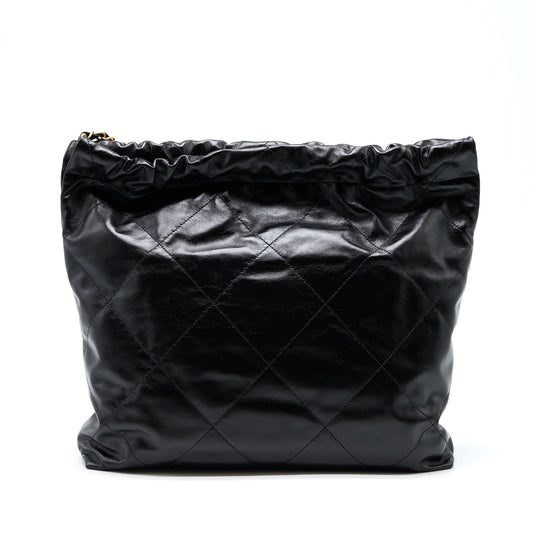 Chanel 22 Bag Medium Shiny Calfskin Black In Gold Letter  (Microchip)