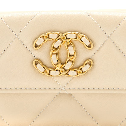 Chanel 19 Flap Compact Wallet Lambskin Beige