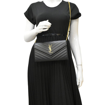 YVES SAINT LAURENT Cassandre Chain Wallet Leather Crossbody Bag Black