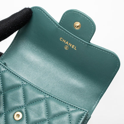 Chanel Mini Top Handle Flap Bag Lambskin Green Brushed