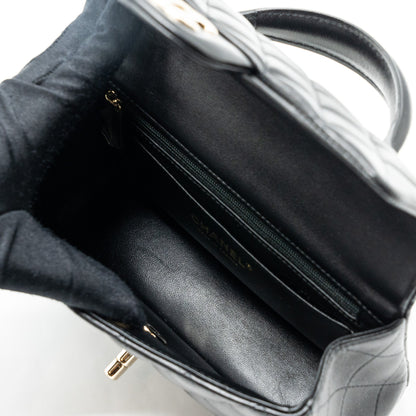 Chanel top handle mini rectangular flap bag lambskin black L (microchip)
