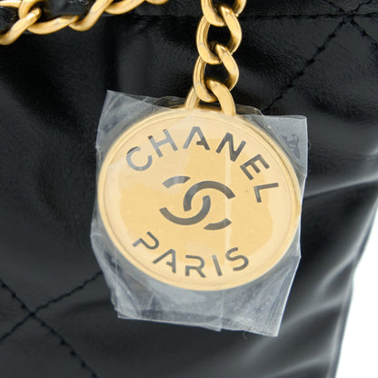 Chanel 23s Mini 22 Bag Shiny Calfskin Black Brushed (Microchip)